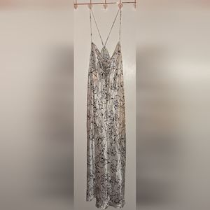 Satin chemise long strappy nightgown white and black rose design XL